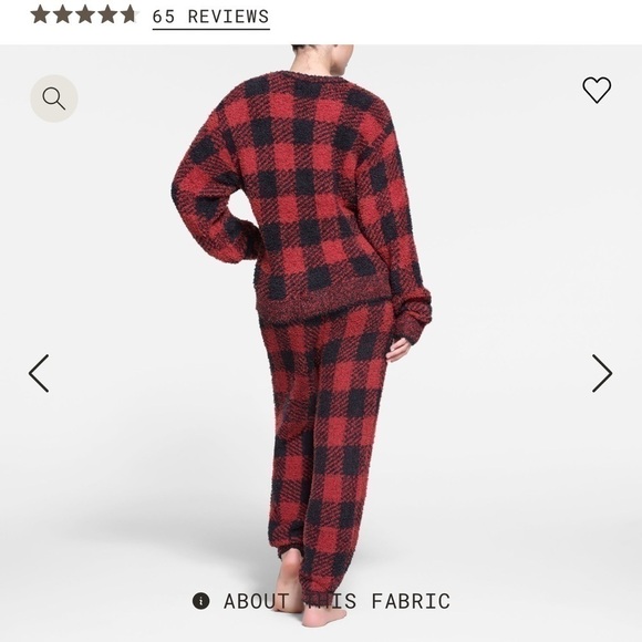 NWT SKIMS Cozy Knit Unisex Lounge Set - Brick Buffalo Check Oversized SET S/M - Picture 2 of 15